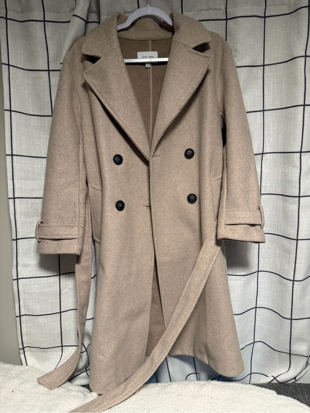 Love Tree Tan Double-Breasted Belted Trench Coat